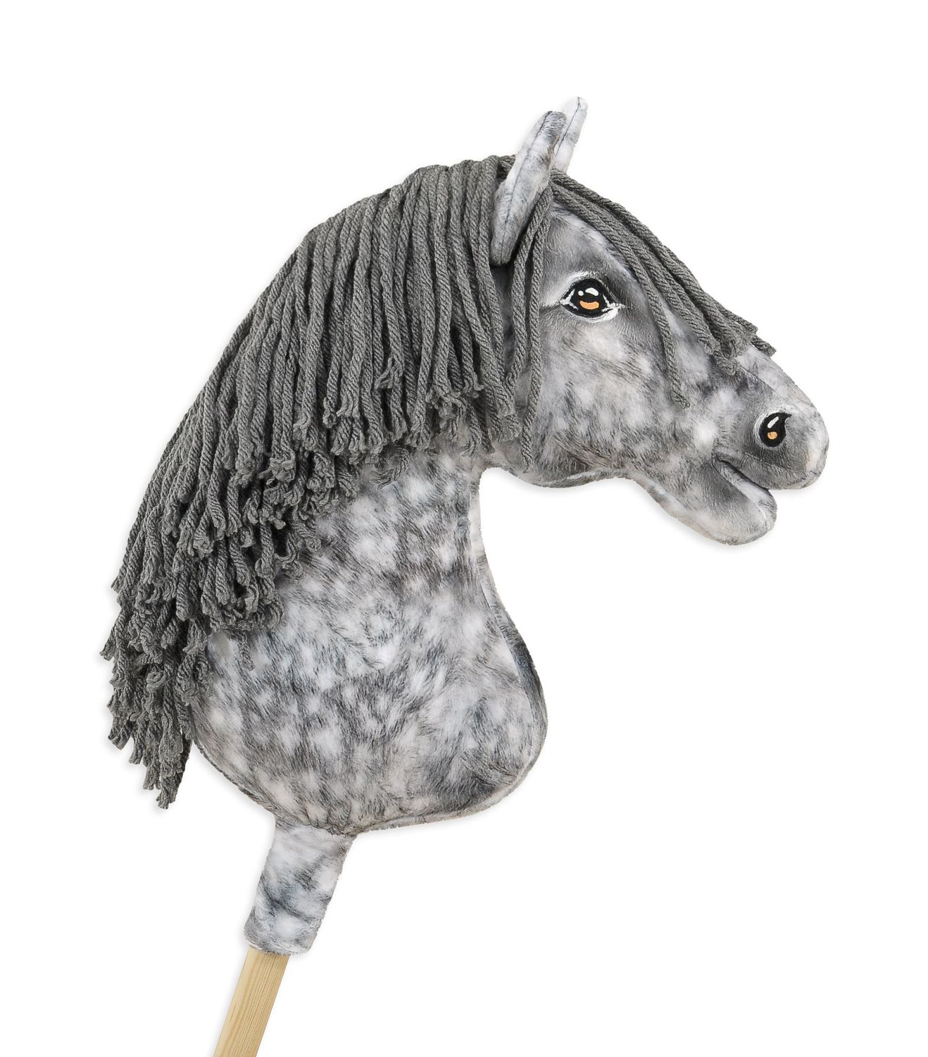 ​Super Hobby Horse – prachtig realistisch groot paard op een stokje-gevlekt grijs met een grijze manen