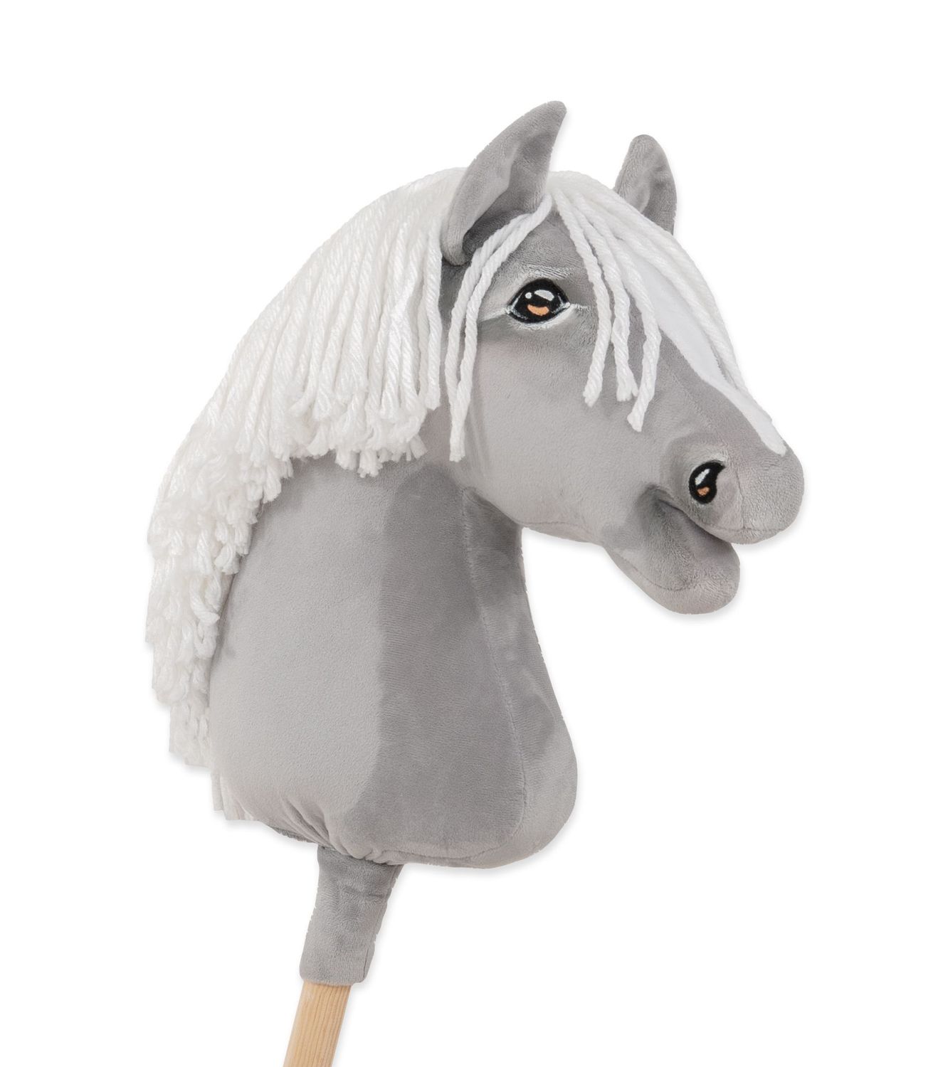 ​Super Hobby Horse – prachtig realistisch groot paard op een stokje-grijze kleur met een witte manen