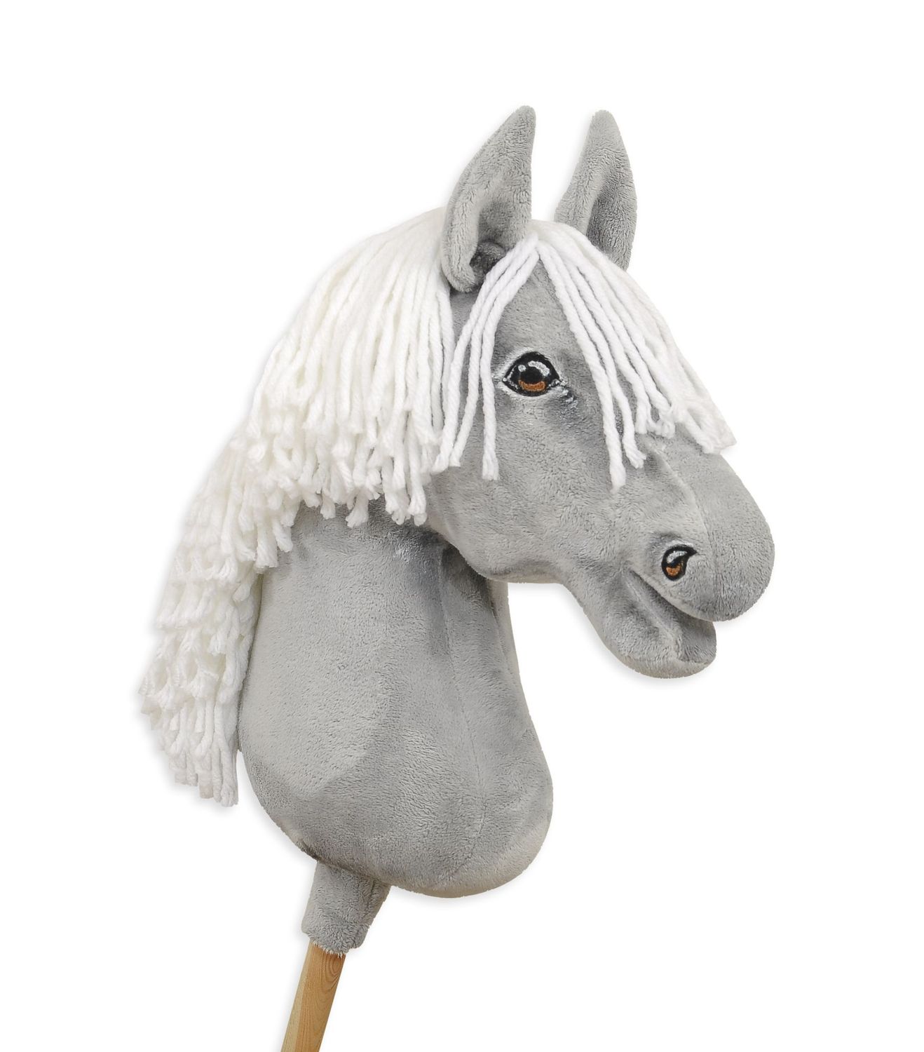 ​Super Hobby Horse – prachtig realistisch groot paard op een stokje-grijze kleur met een witte manen