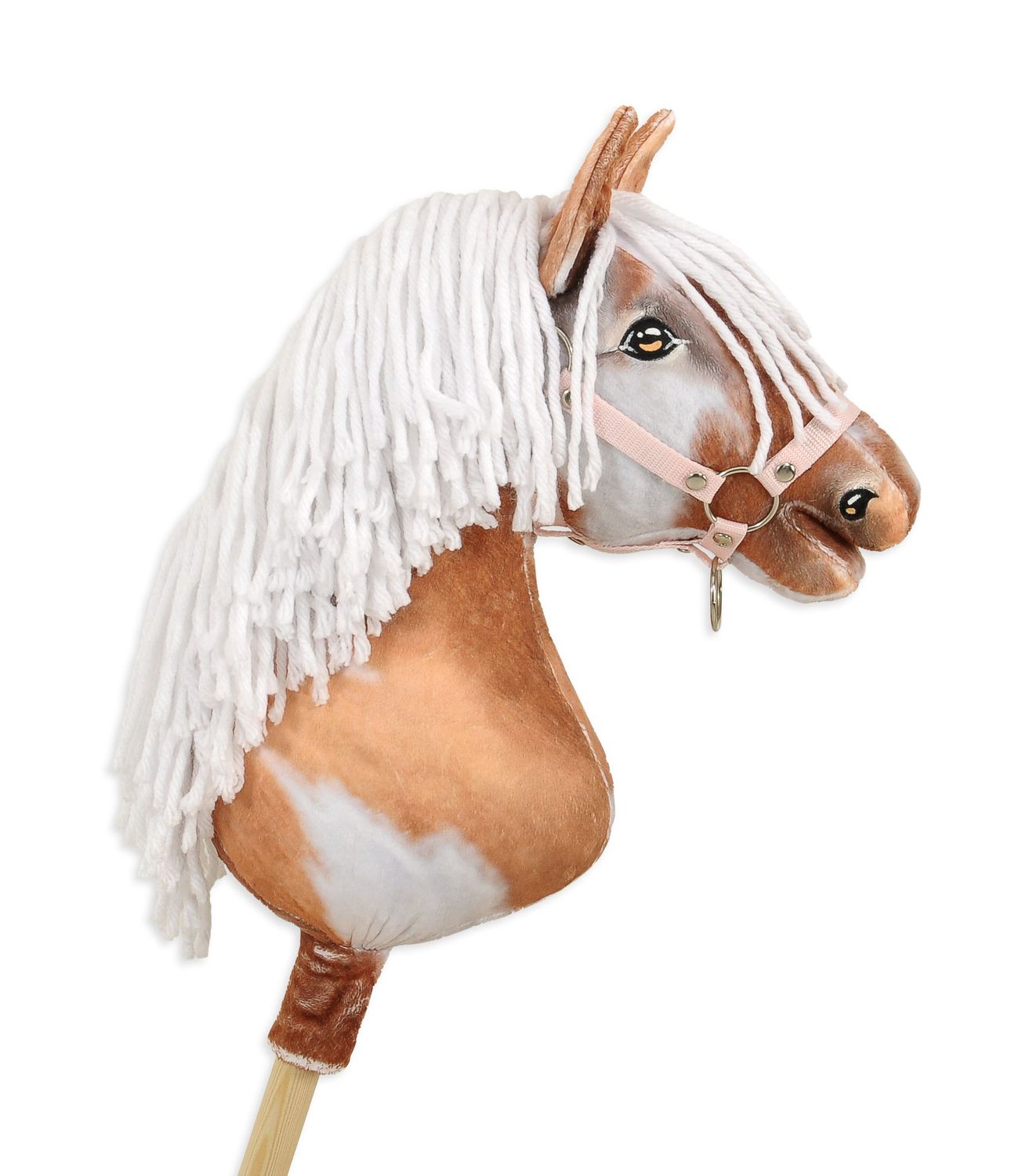​Super Hobby Horse – prachtig realistisch groot paard op een stokje-wit-bruine kleur met witte manen