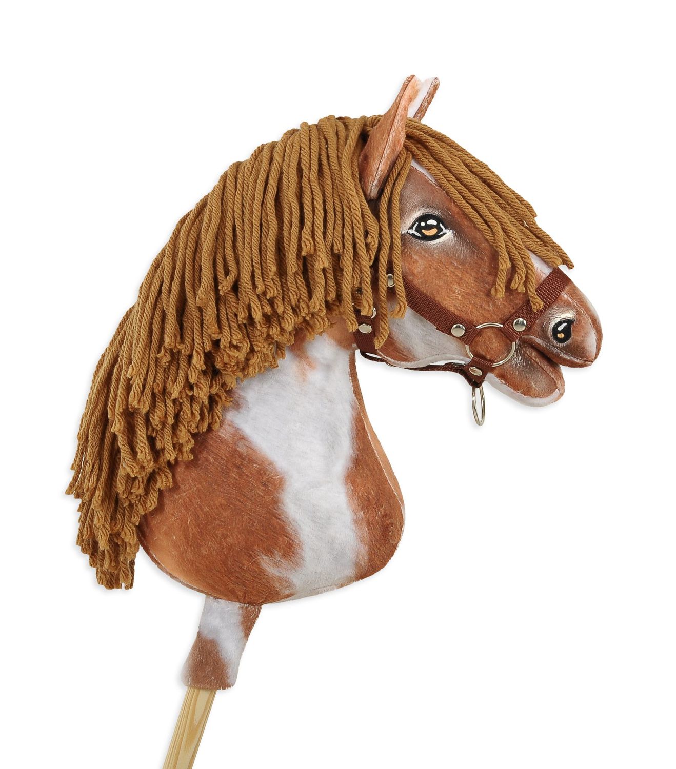 ​Super Hobby Horse – prachtig realistisch groot paard op een stokje-wit-bruine kleur met bruine manen