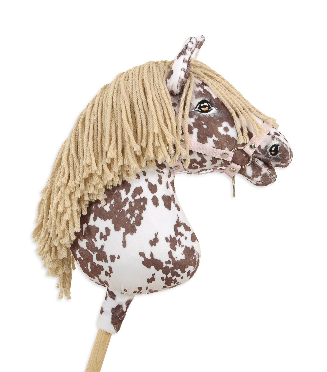 ​Super Hobby Horse – prachtig realistisch groot paard op een stokje-wit-bruine kleur met beige manen
