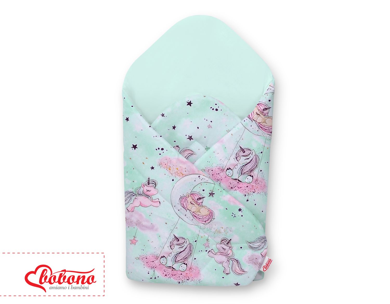 ​Inbakerdoek, mint kleur met eenhorns