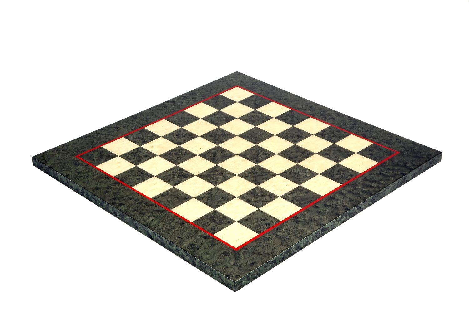 16.75 Inch Olive Green Erable and Elm Wood Luxury Chessboard