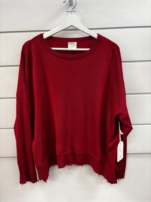 Dark Red Sweater  with Raw Hem