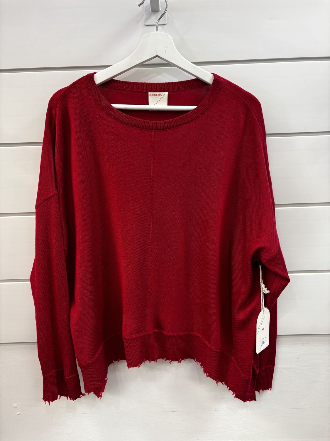 Dark Red Sweater  with Raw Hem, Size: Small/Medium