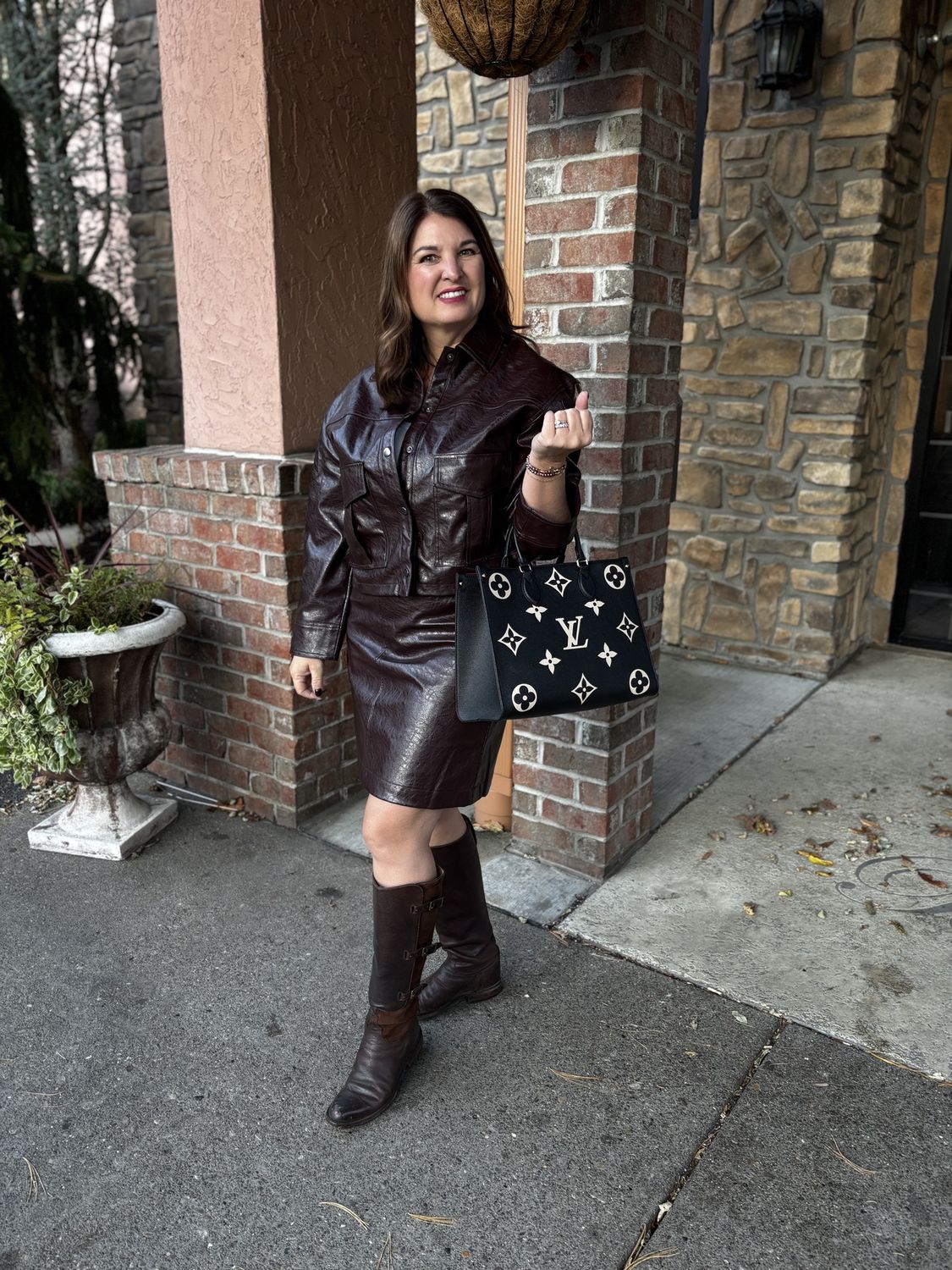 Chocolate Faux Leather Skirt, Size: Small