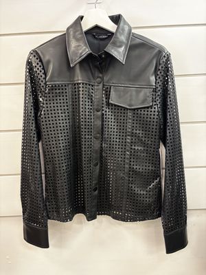 Laser Cut  Black Faux Leather Top