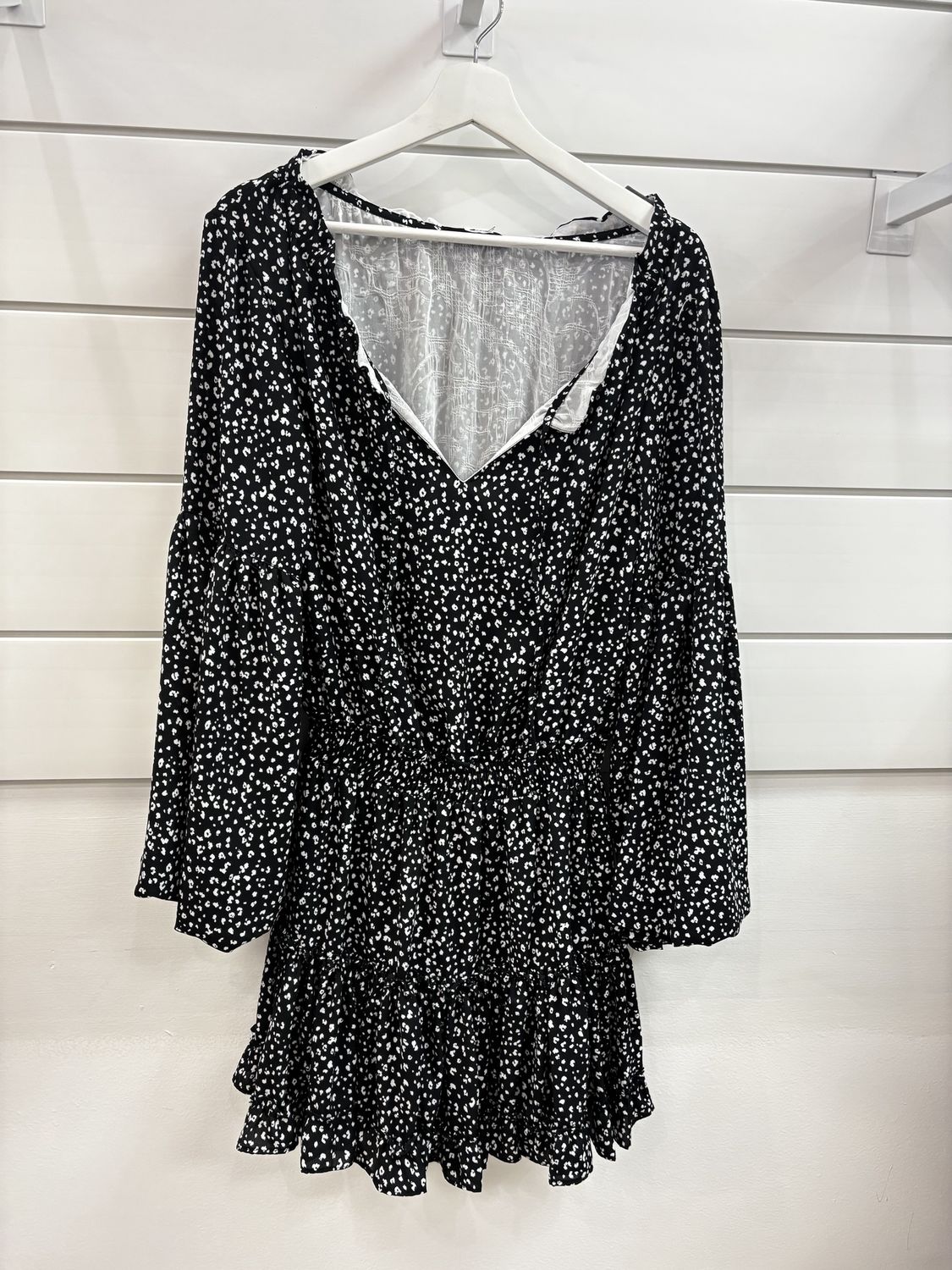 Polka Dot Long Sleeve Dress Black