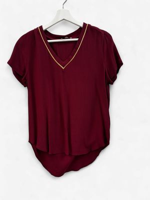 Red With Gold Vneck Top