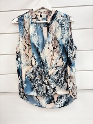 Blue Snakeskin Sleeveless Top - Size Medium