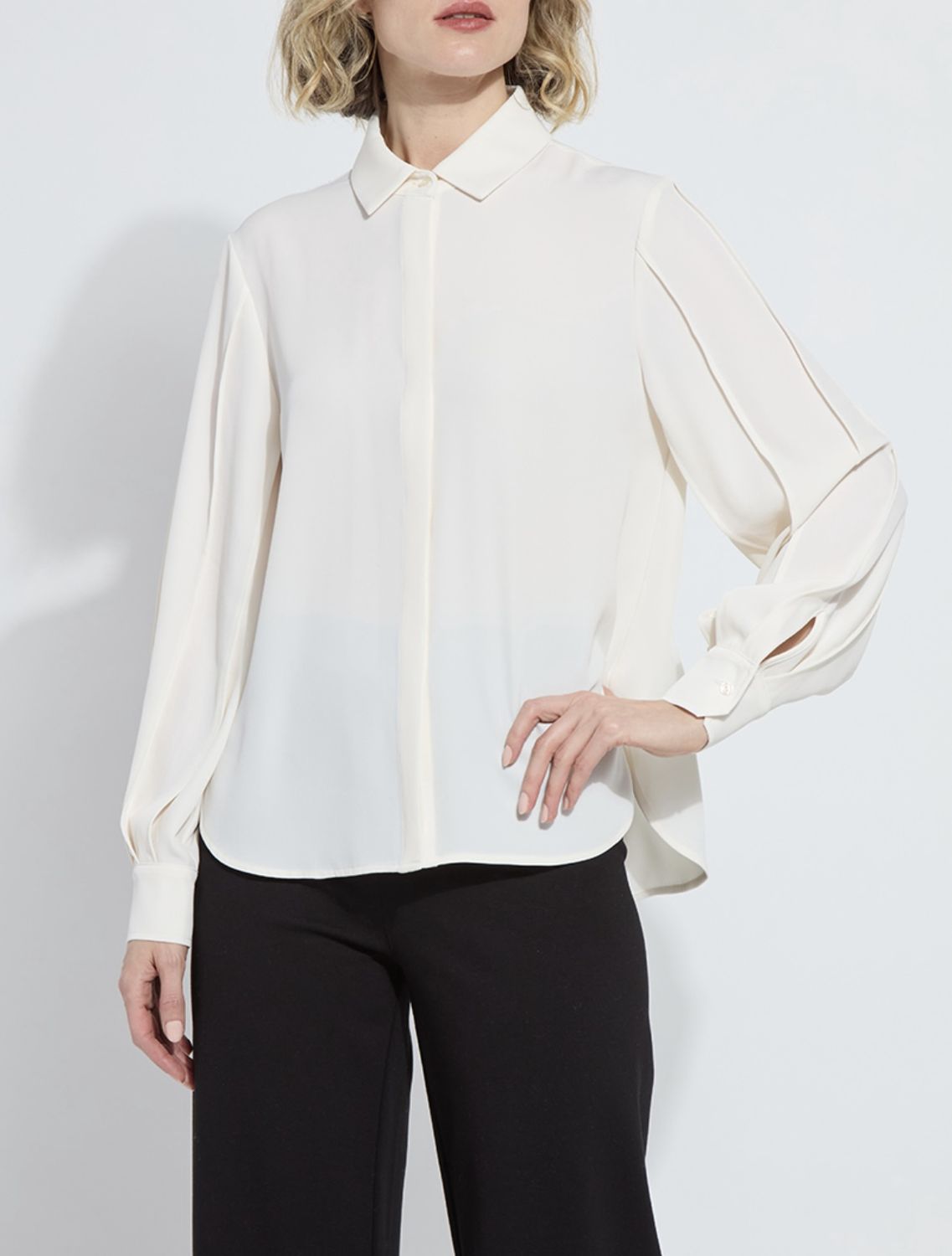Ivette Pleated Balloon Sleeve Cream Blouse, Size: Medium