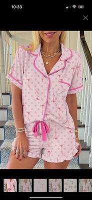 Pink Bow Shorts Pajamas Set