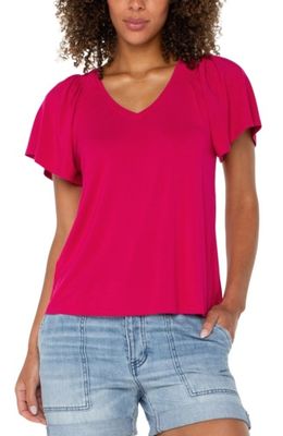 short flutter sleeve v neck knit top 25"hps