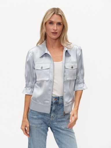ANNA |  3/4 SATIN ZIP JACKET, Colour: FROSTED BLUE, Size: XS