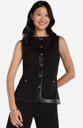 boatneck vest w/ pu trim, Size: XS