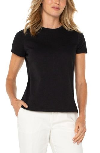 short slv crew neck knit tee w cb seam, Colour: black, Size: L