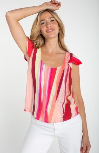 flutter sleeve scoop neck woven top, Size: XS