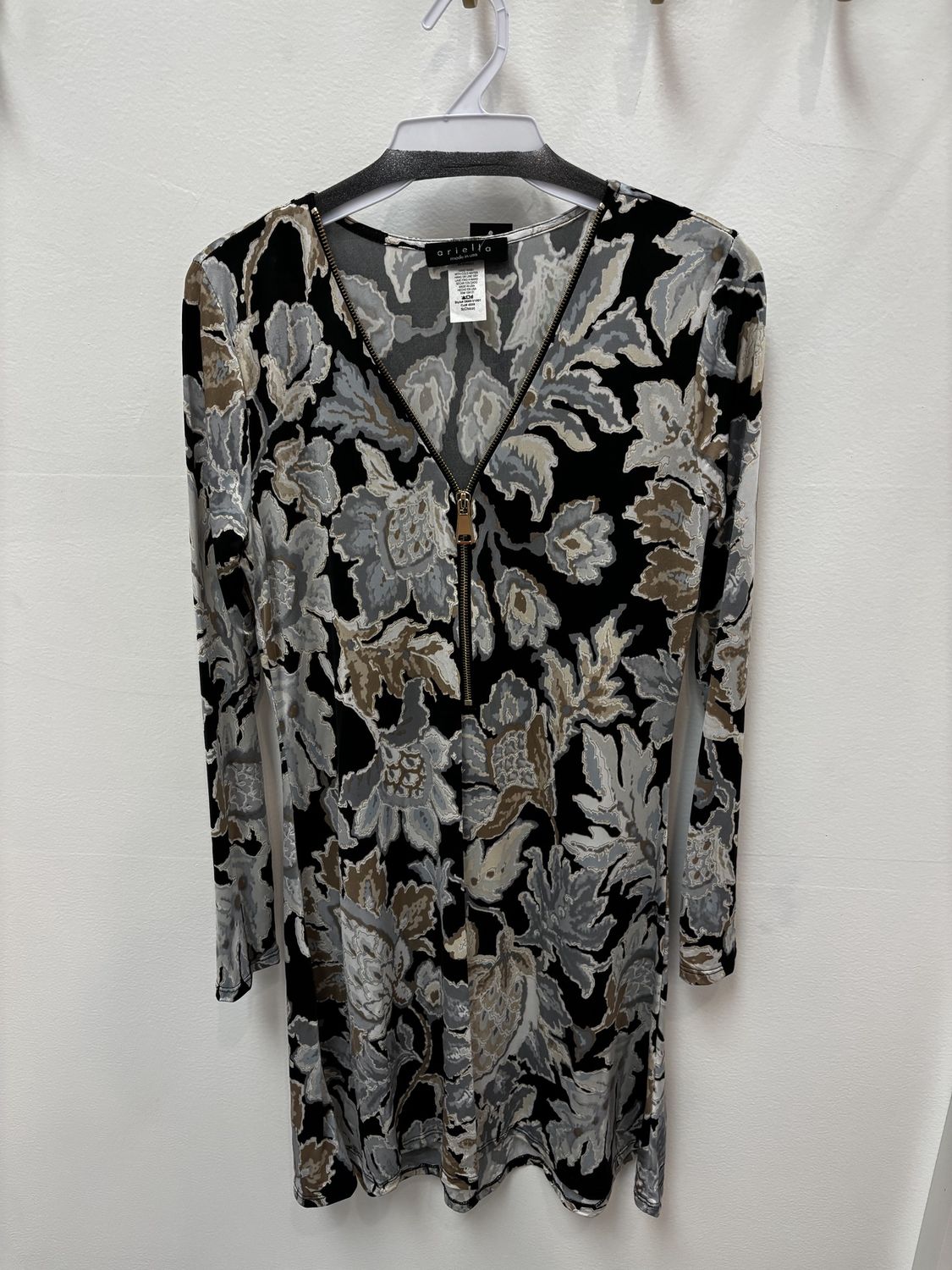 Printed Long Sleeve Zipper Dress, Size: Small