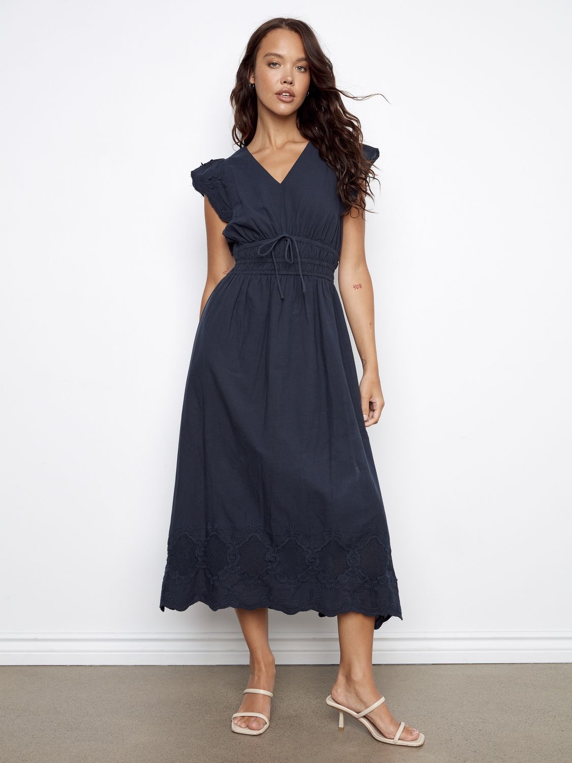 C3251 V-Neck Navy Dress