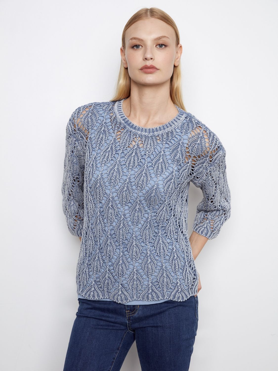 C2959 Blue Open Weave Sweater, Size: XSmall