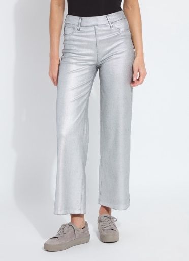 metallic coated wide leg denim, Size: S