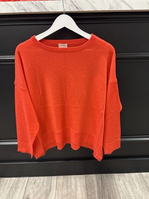 Coral Sweater with Raw Hem