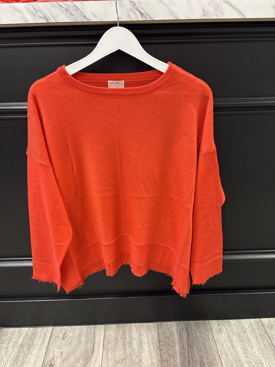 Coral Sweater with Raw Hem, Size: Small/Medium