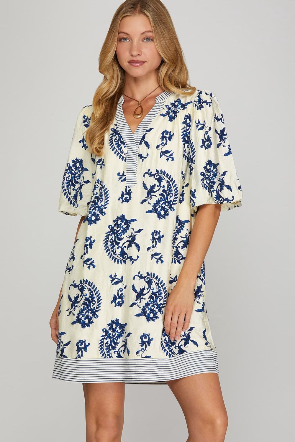 Bubble Sleeve Contrast Dress, Size: Small