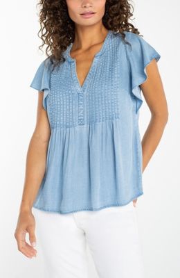 flutter sleeve popover woven blouse w/ pintuc