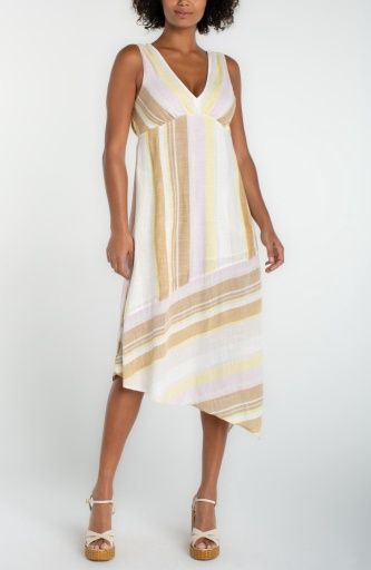 sleeveless v neck asymetrical handkerchief hem dress, Size: XS