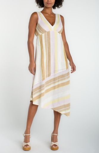 sleeveless v neck asymetrical handkerchief hem dress, Size: XSmall