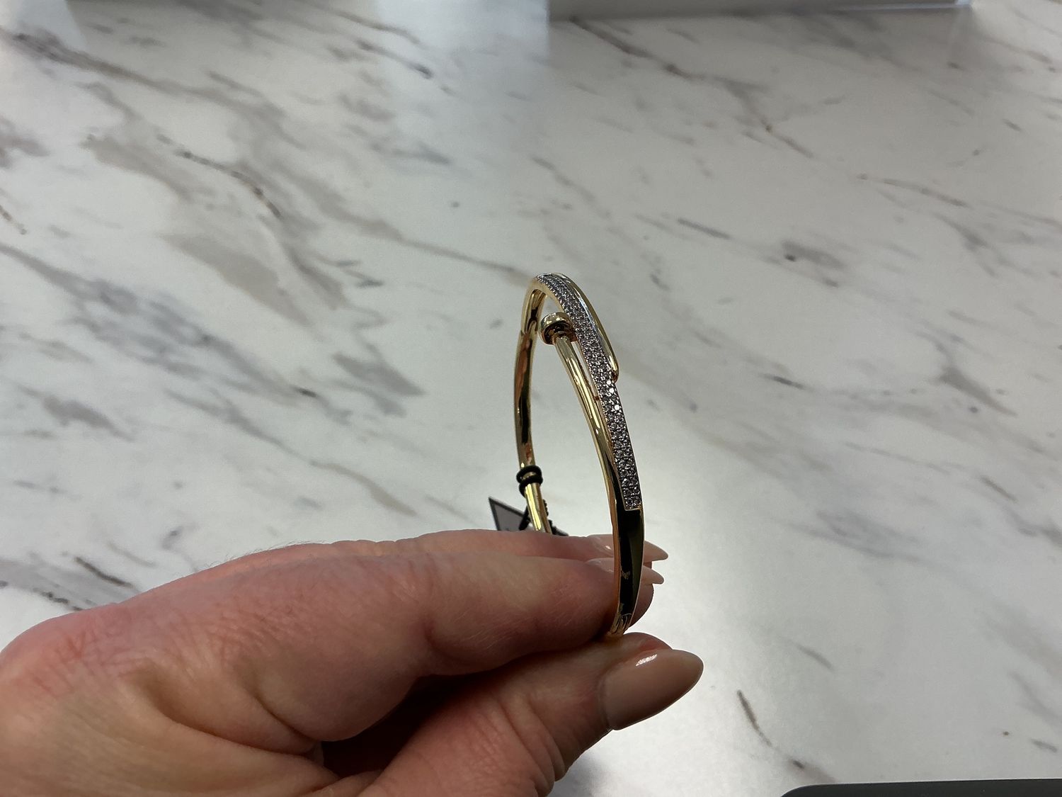 Stainless steel nail bracelet with rhinestones, Colour: Gold