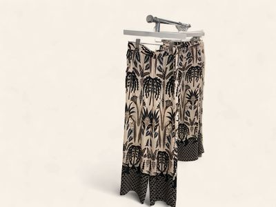 Tan Pull-On Pants with Blue Detail