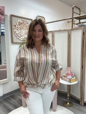 Brown and White Stripe Top