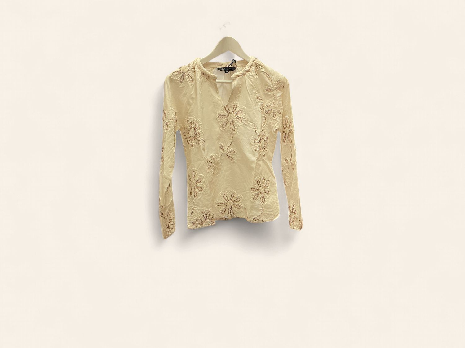 Ecru Top with Design, Size: XSmall