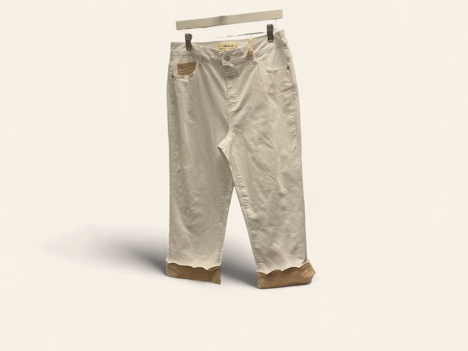 White Jeans with Scallop Detail, Size: 4