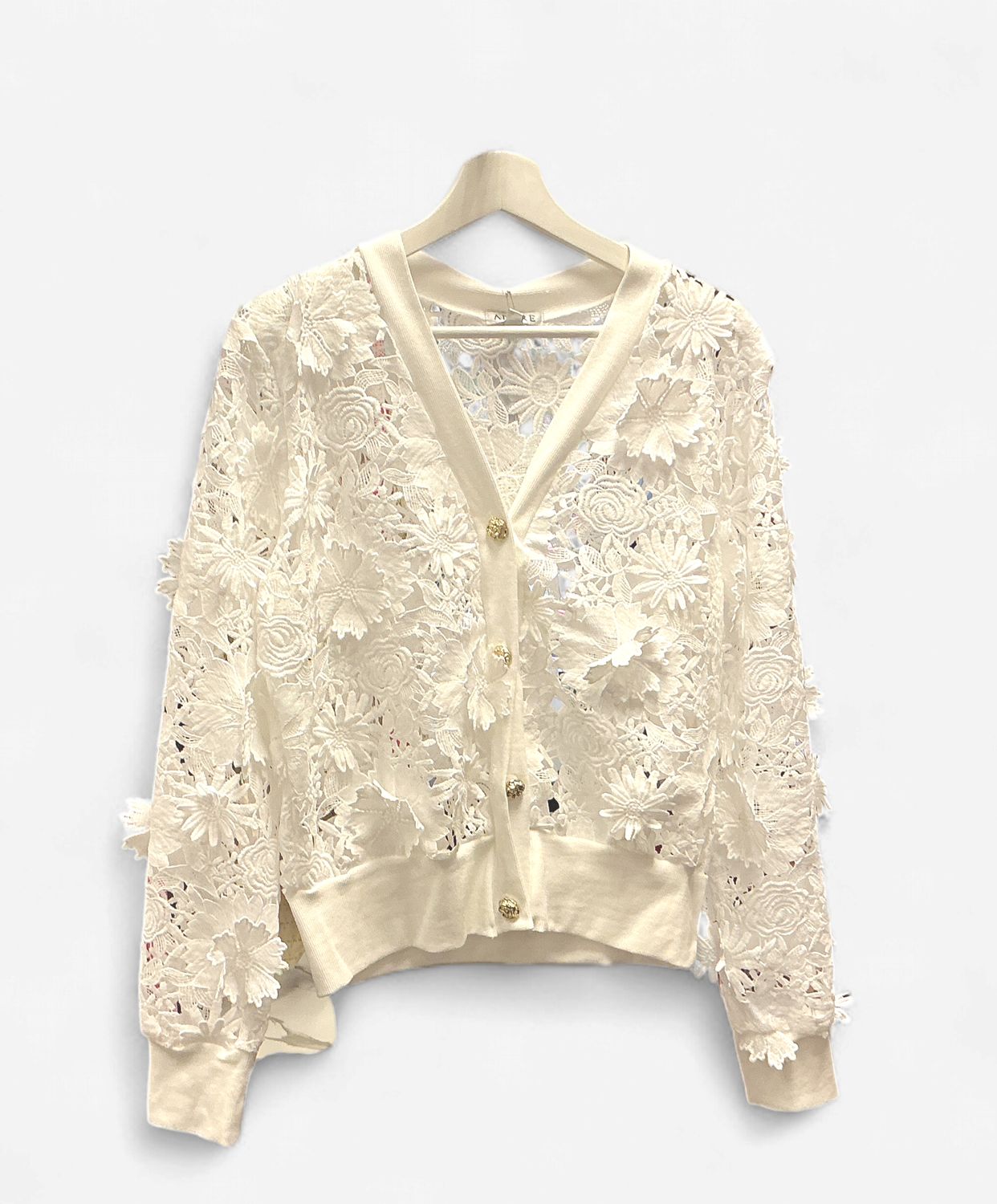 White Floral Lace Cardigan, Size: Small