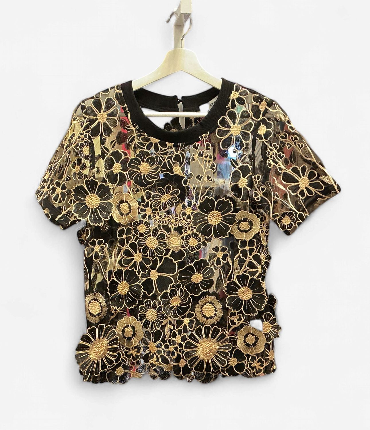 Black and Gold Flower Top, Size: Small