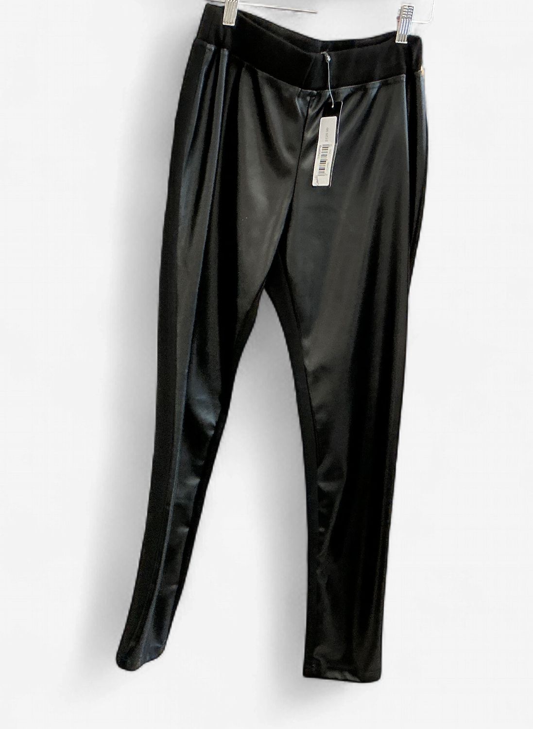 Black Leggings with Faux Leather on front, Size: Small