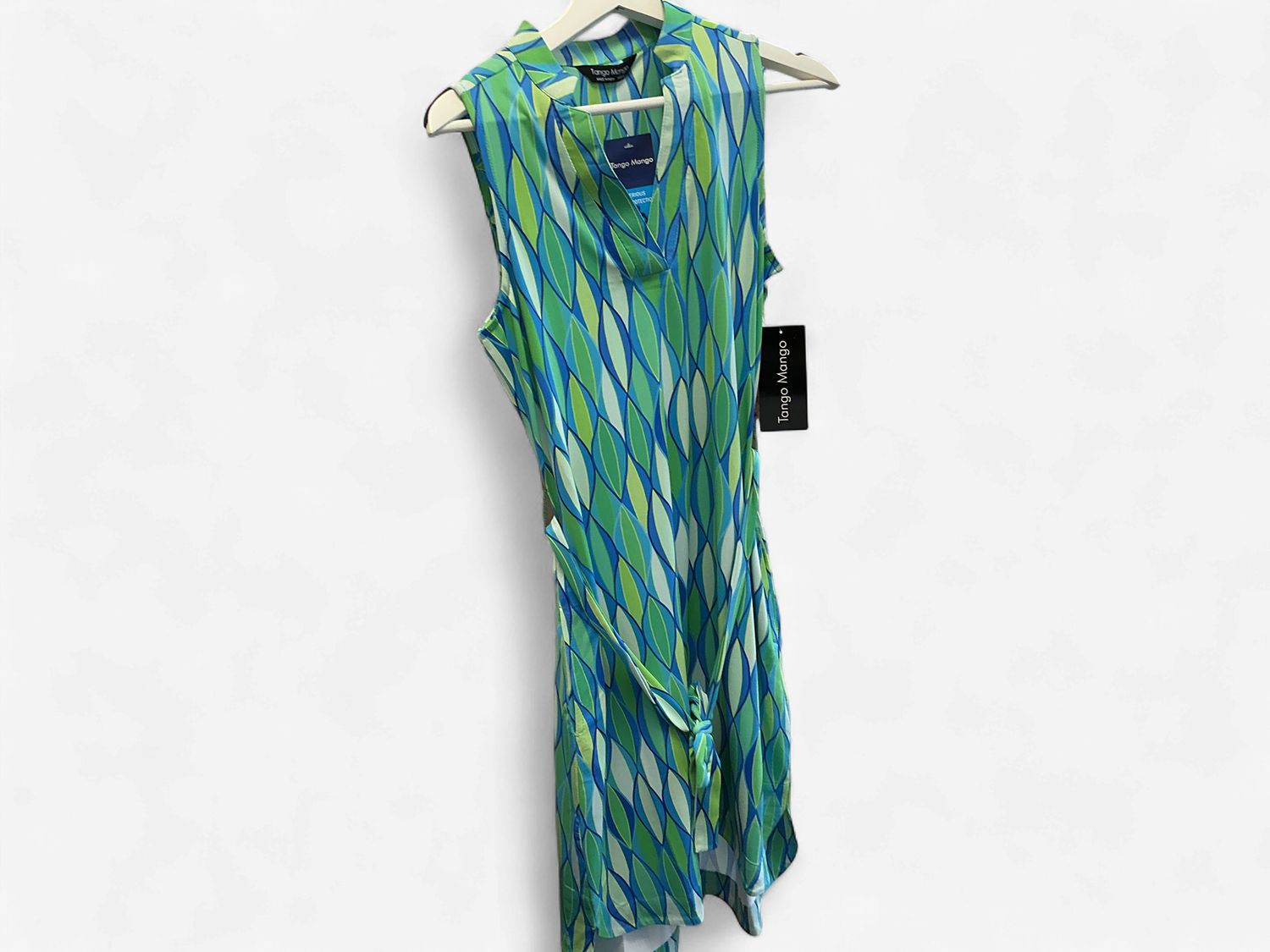 Blue and Green Geometric Sleeveless Dress, Size: XSmall
