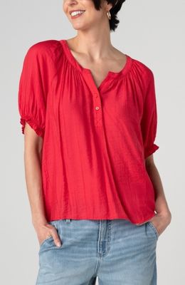 short sleeve half placket woven blouse