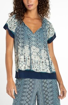 short slv woven top w/ front tie detail