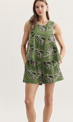 Sleeveless Green Top with Flowers