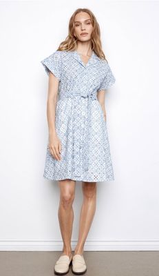 White Short Sleeve Collar Dress with Ties
