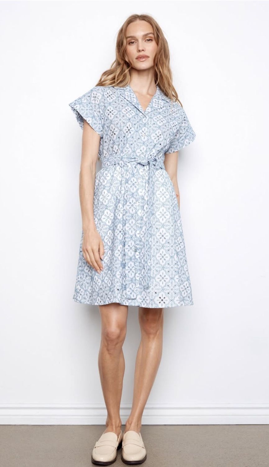 White Short Sleeve Collar Dress with Ties, Size: XSmall