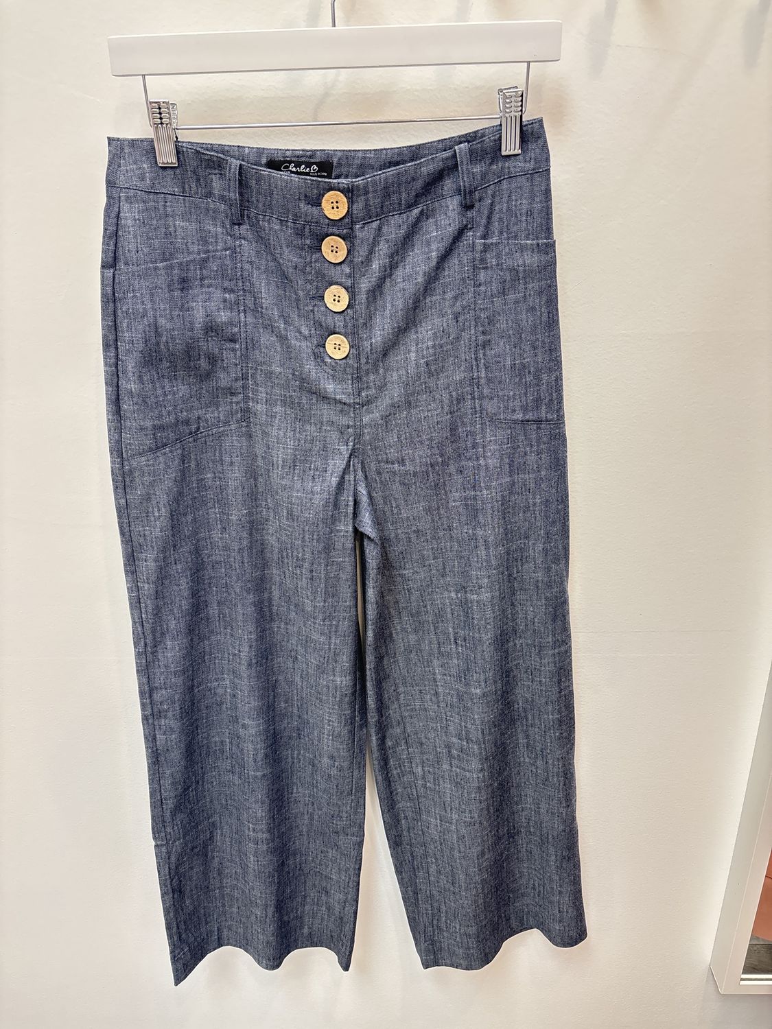Indigo wide Leg Button Pants, Size: 4