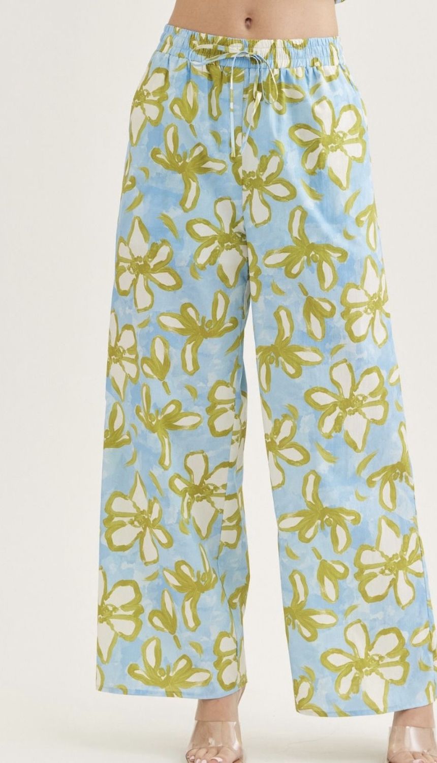 Light Blue Flower Pants, Size: Small