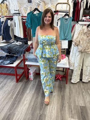 Light Blue Strapless Top with Flowers