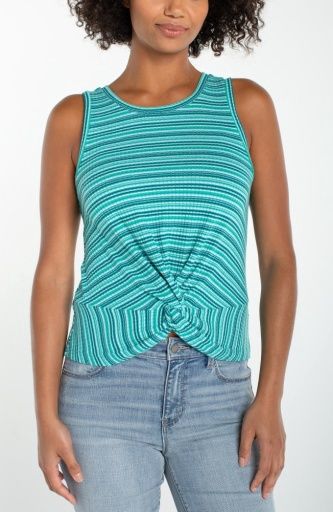 sleeveless crew neck twist front knit top, Size: XS